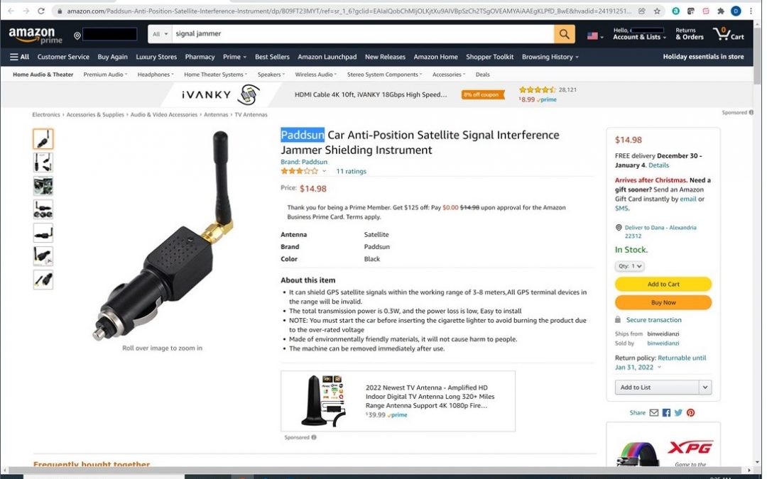 GPS Jammer on Amazon only $14.98!  Great Stocking Stuffer!