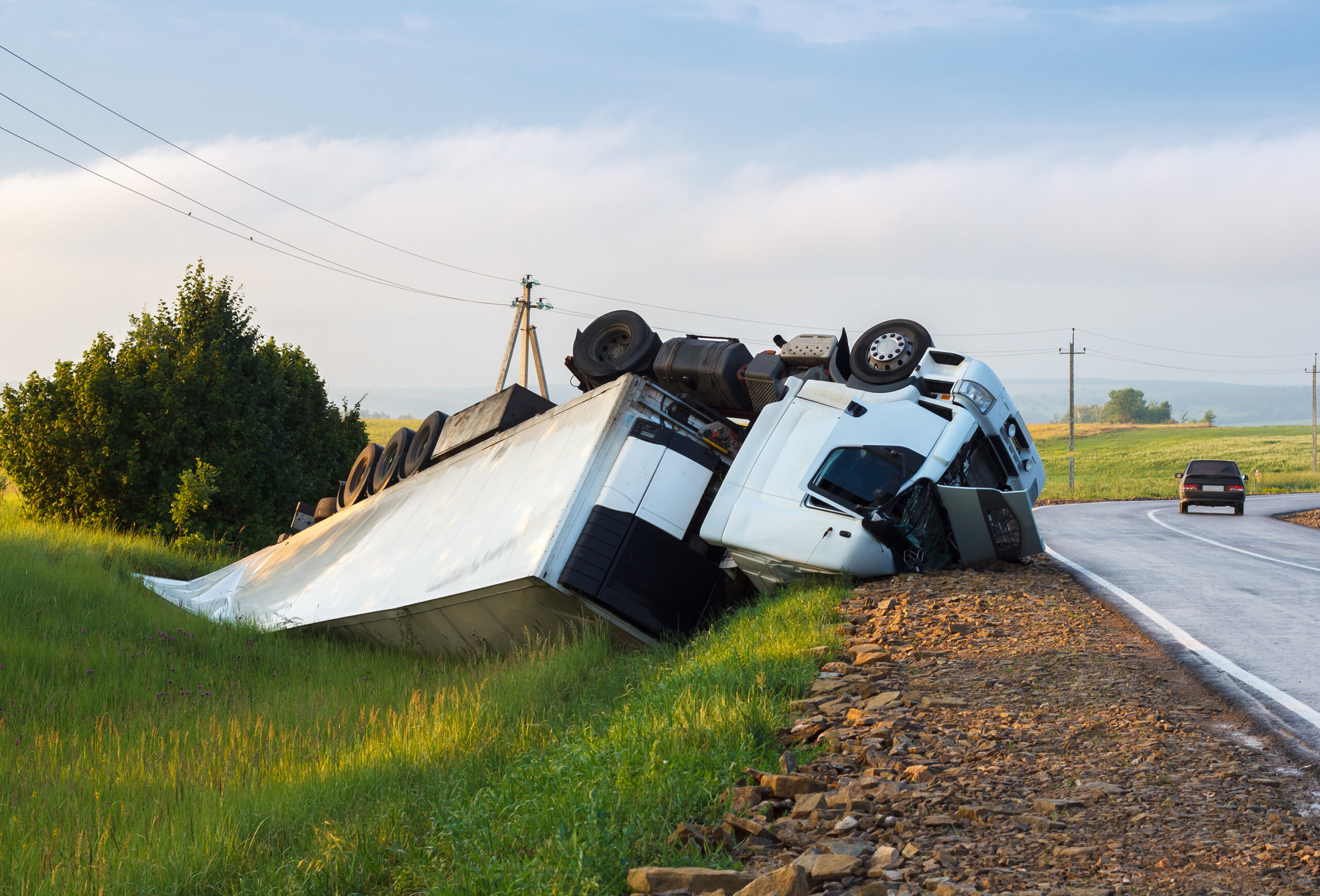The,Truck,Lies,In,A,Ditch,After,The,Road,Accident
