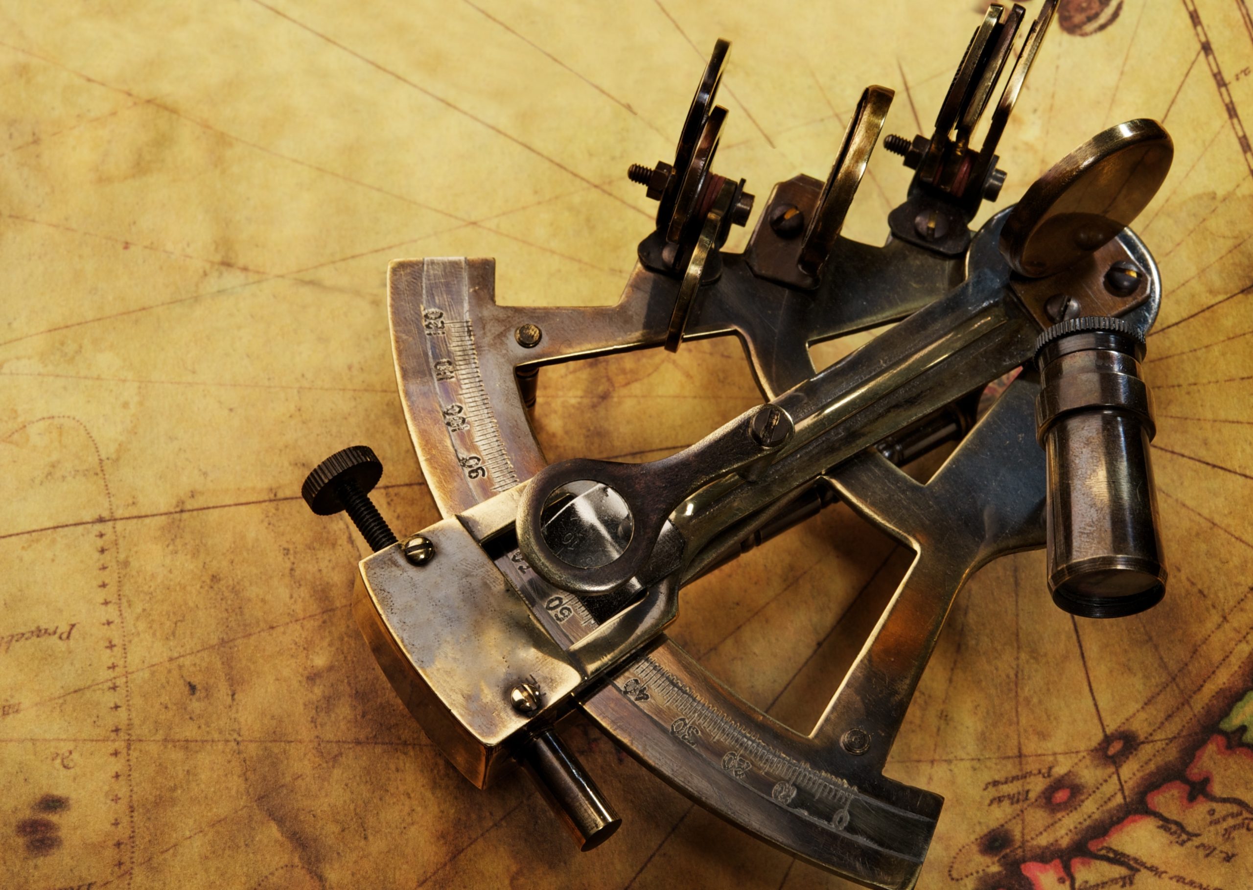 Sextant,On,An,Old,Map